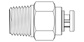 Precision Metal Orifices - Push-On Tube Adapters, 1/8" NPT x Tube - Line Drawing